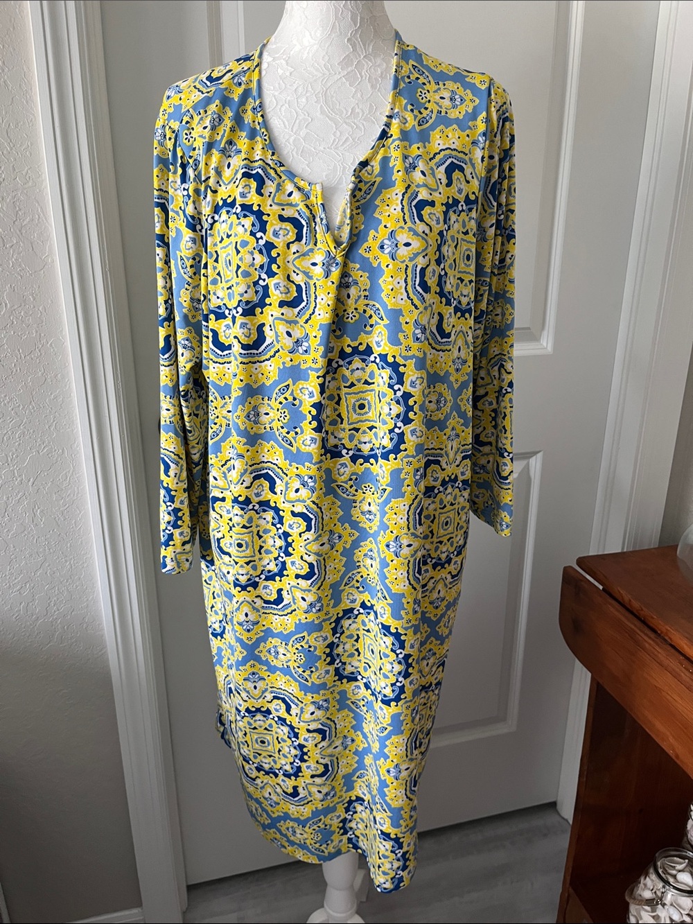 Caribbean Joe Yellow and Blue Printed Midi Dress